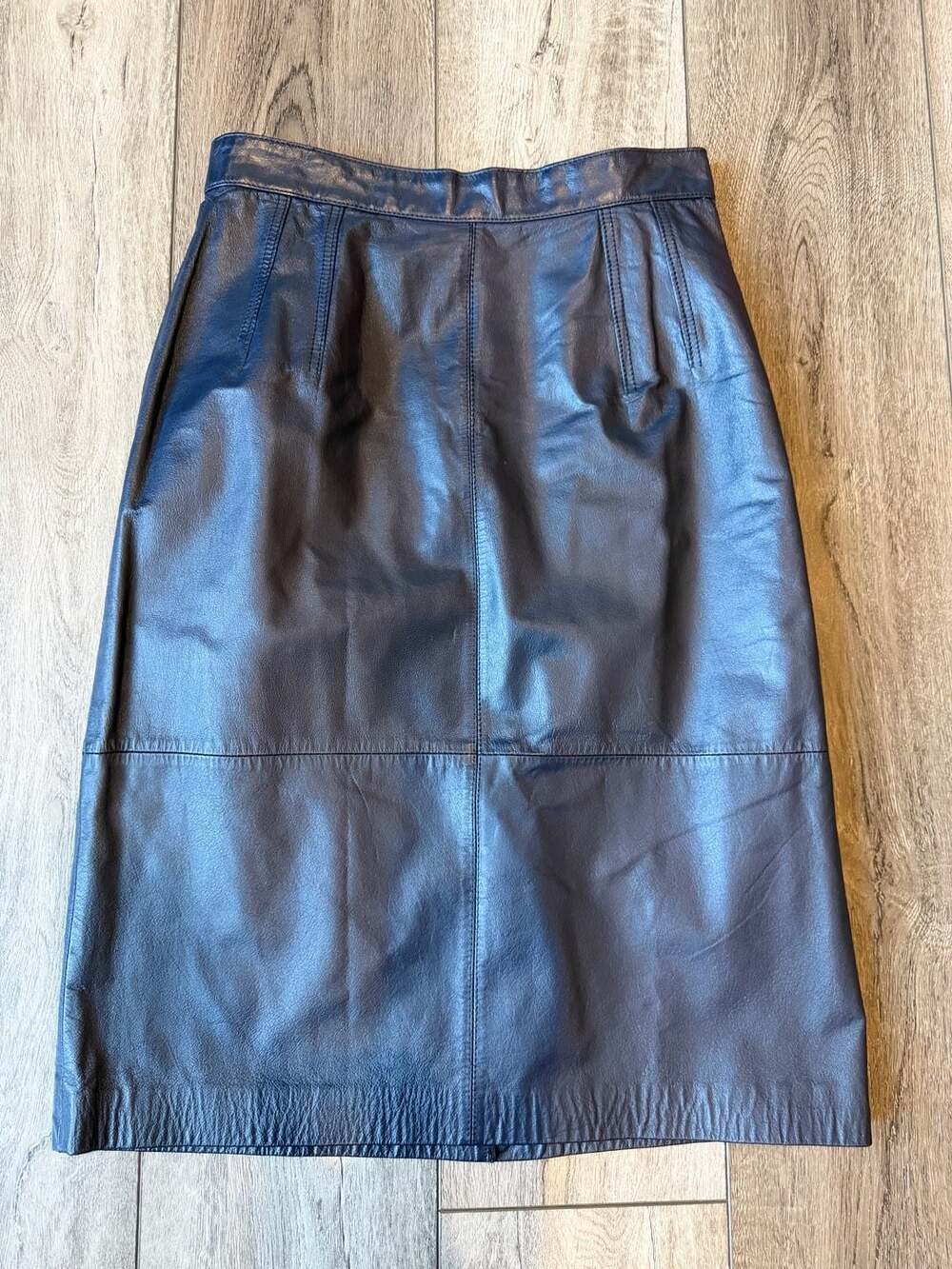 Evan Davies Vintage 100% Leather Midi Skirt Size 8 Blue Cow Nappa Pencil